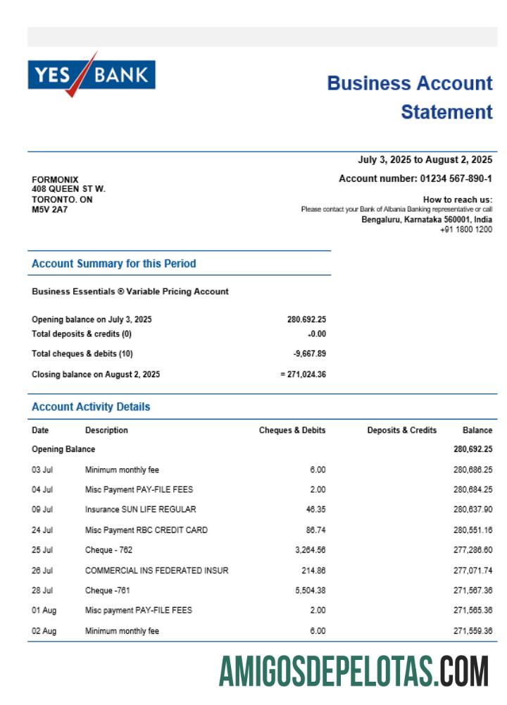 Realista Yes empresa bancária extrato de conta corrente modelo Word e PDF